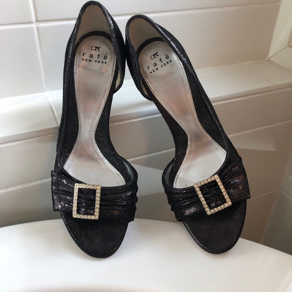 Rafe New York holiday glam peep toe heels with crystal buckle - Picture 3 of 5